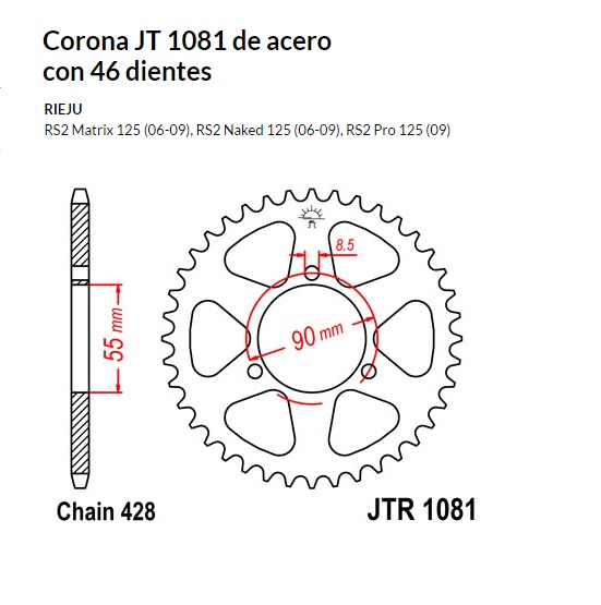 CORONA JT 1081 de acero con 46 dientes