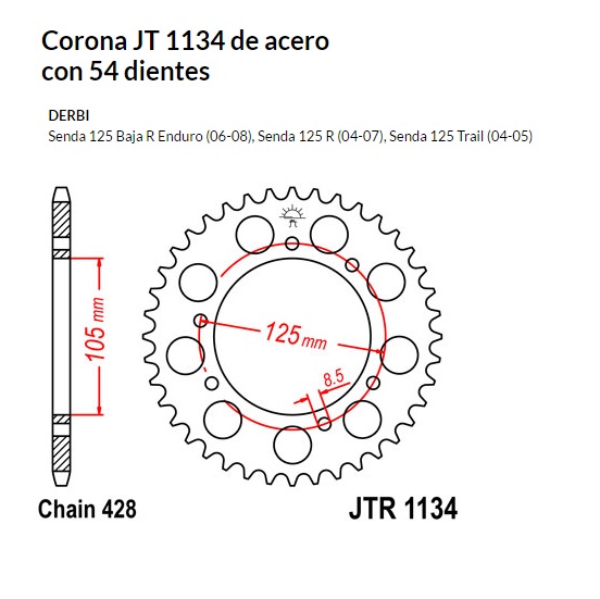 CORONA JT 1134 de acero con 54 dientes