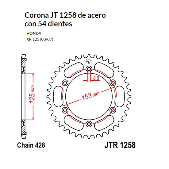 CORONA JT 1258 de acero con 54 dientes