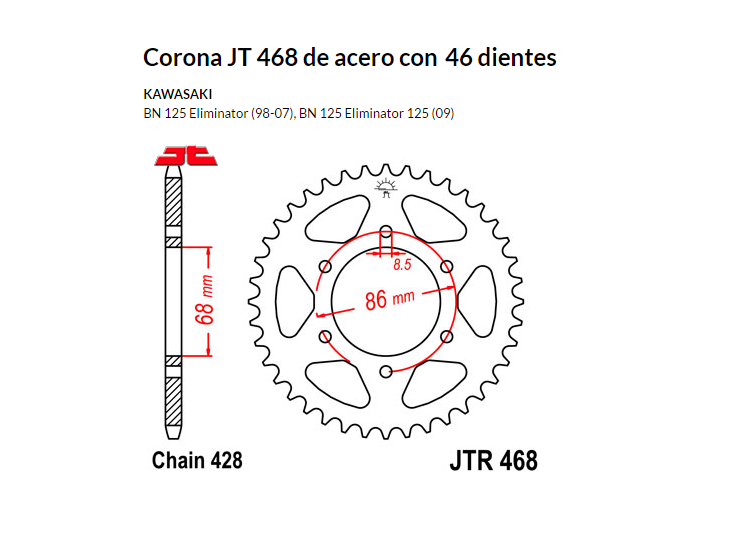 CORONA JT 468 de acero con 46 dientes