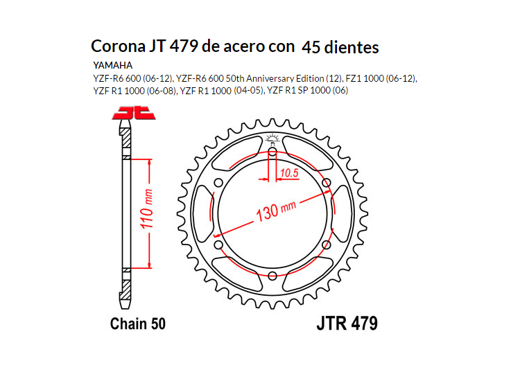 CORONA JT 479 de acero con 45 dientes