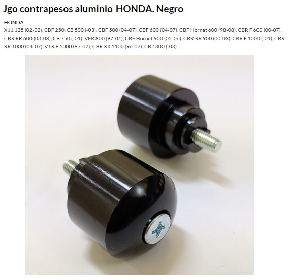 CONTRAPESO MANILLAR V PARTS HONDA ALUM. NEGRO JUEGO