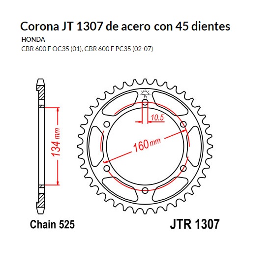 CORONA JT 1307 de acero con 45 dientes