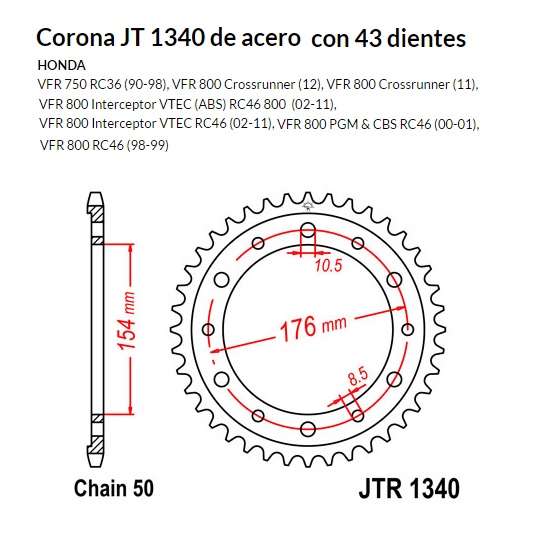 CORONA JT 1340 SUN 5695 43 dientes