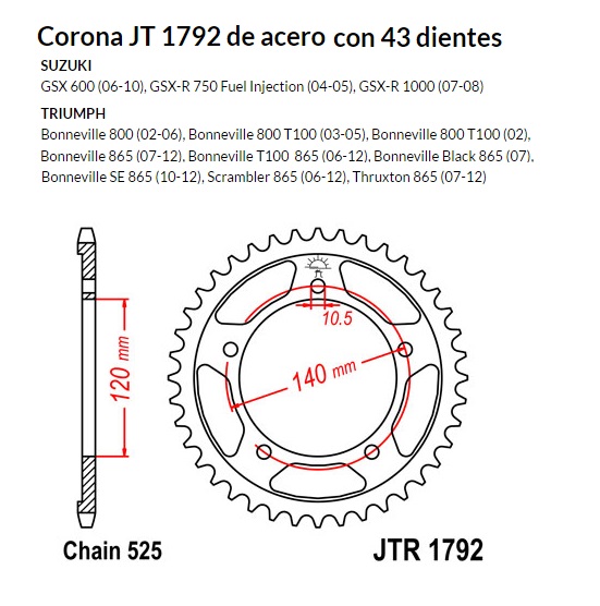 CORONA JT 1792 SUN 4499 43 dientes