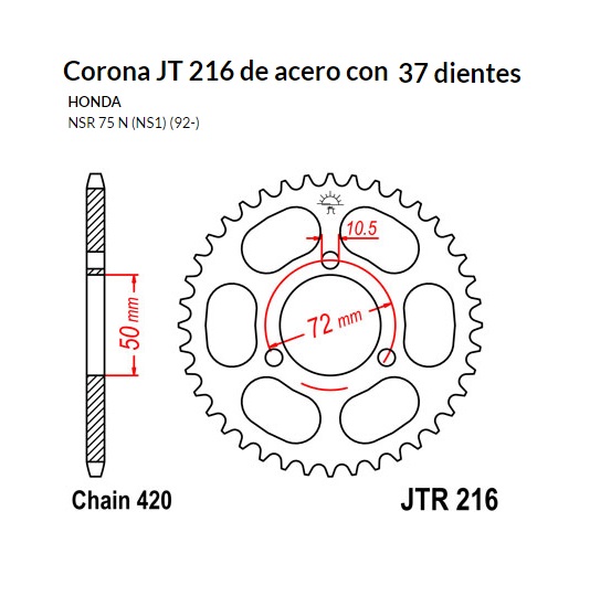 CORONA JT 216 de acero con 37 dientes