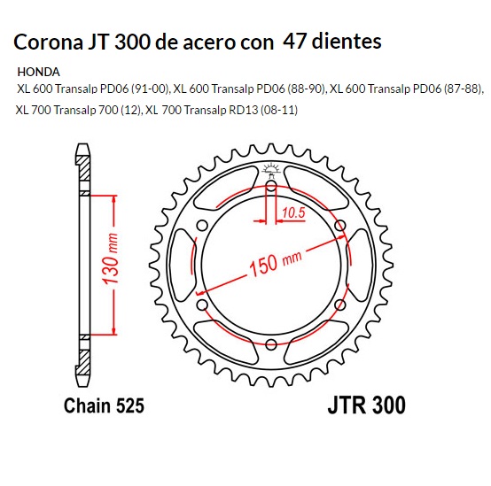 CORONA JT 300 de acero con 47 dientes