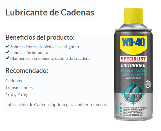 Lubricante para cadenas WD40 Cera para cadenas de motocicletas 400 ml