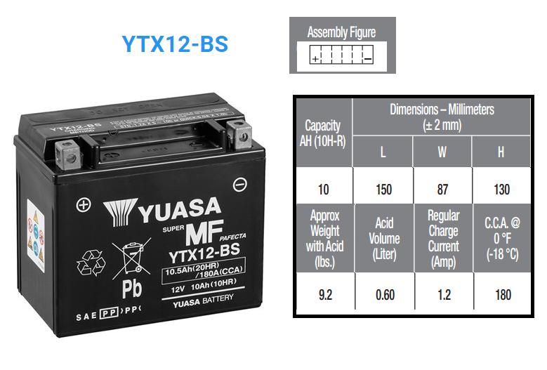 BATERIA YUASA YTX 12 B S