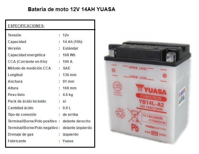 BATERIA YUASA YB 14 L A 2