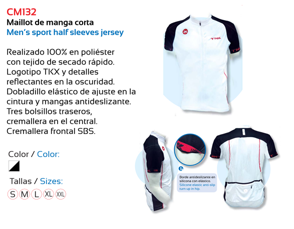 MAILLOT TKX MANGA CORTA ZIP LARGO BLANCO S